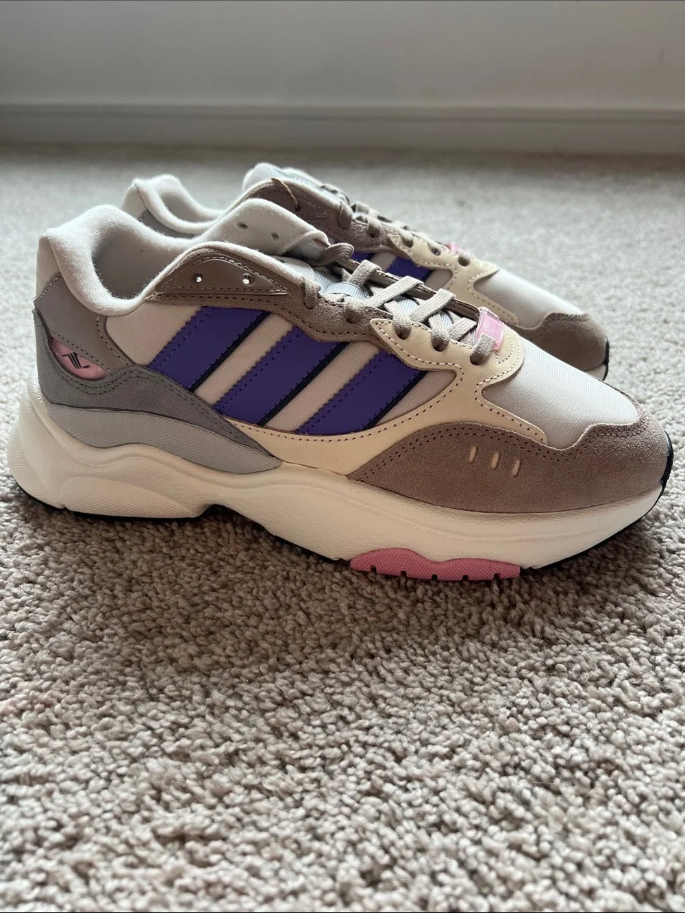 adidas Taupe & Purple Retro Runner with Pink Accent